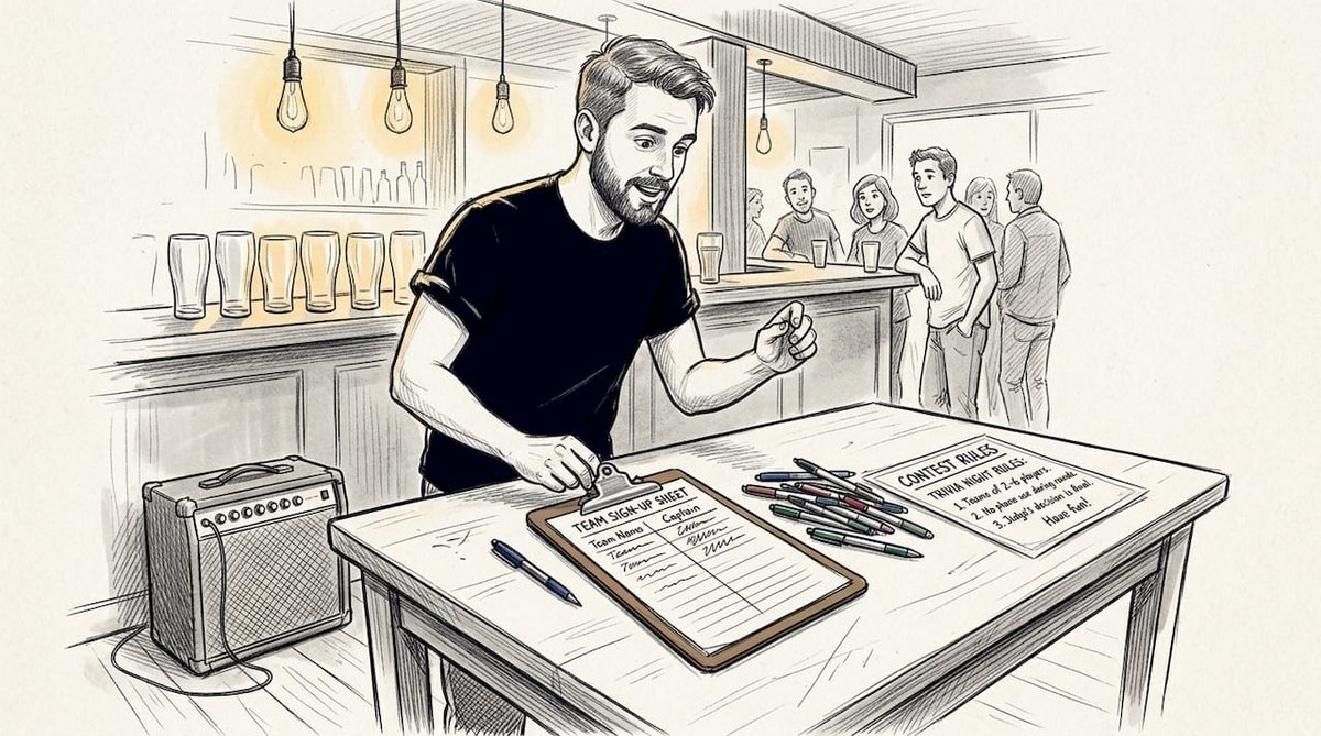 Bartender preparing contest registration table