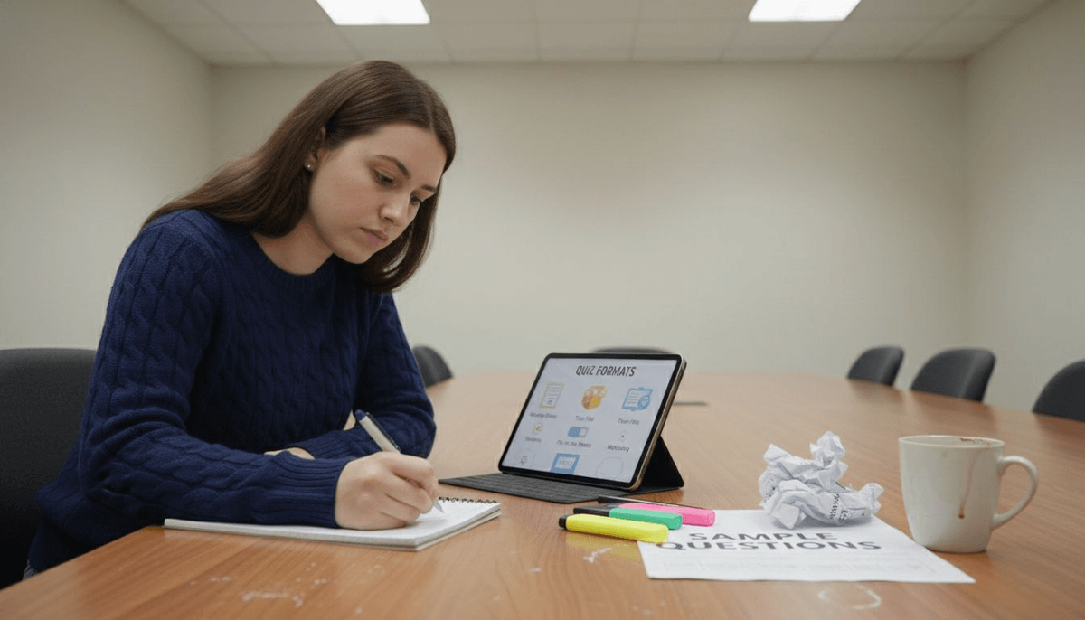 Person reviewing quiz format options
