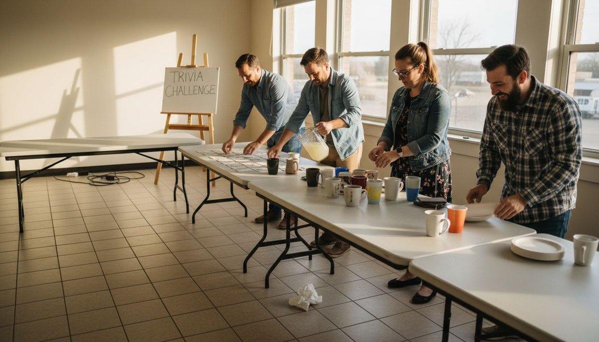 Coworkers preparing interactive office activity