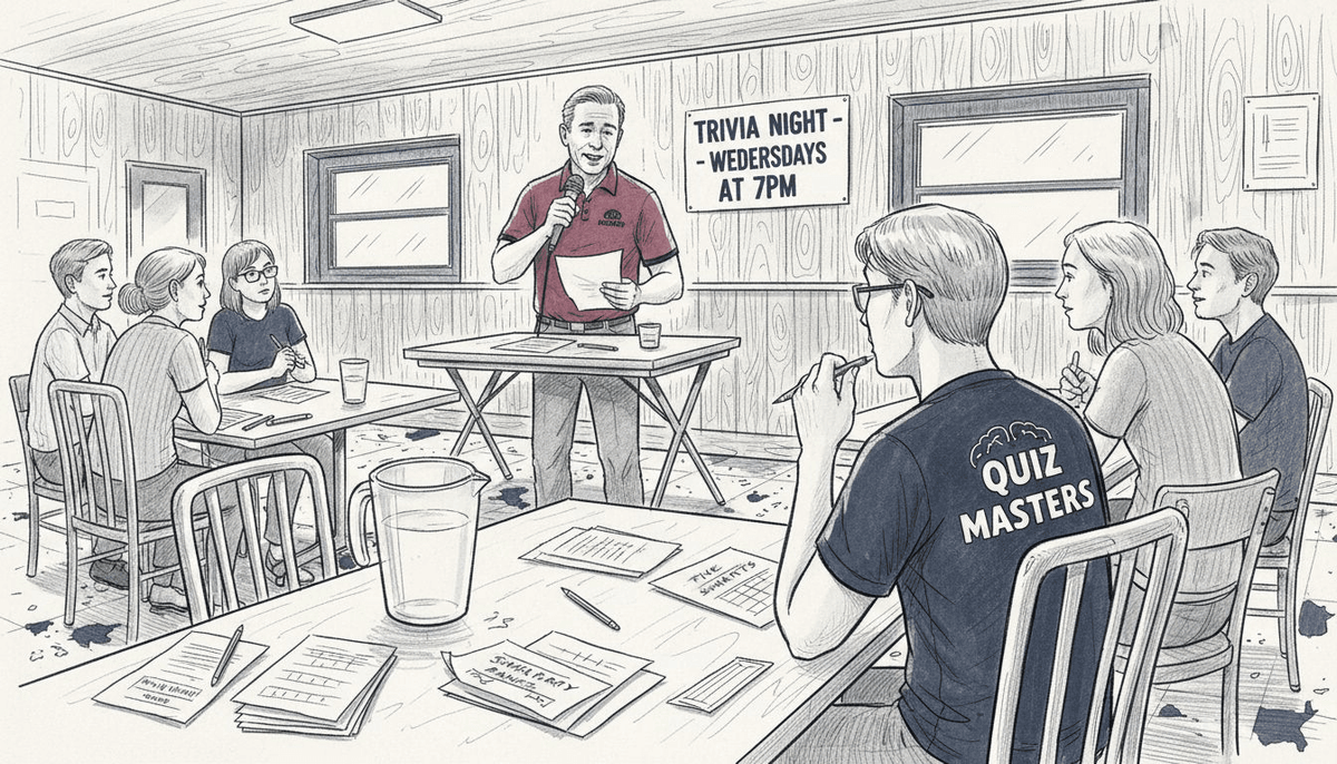 Pub quiz tournament with host and teams