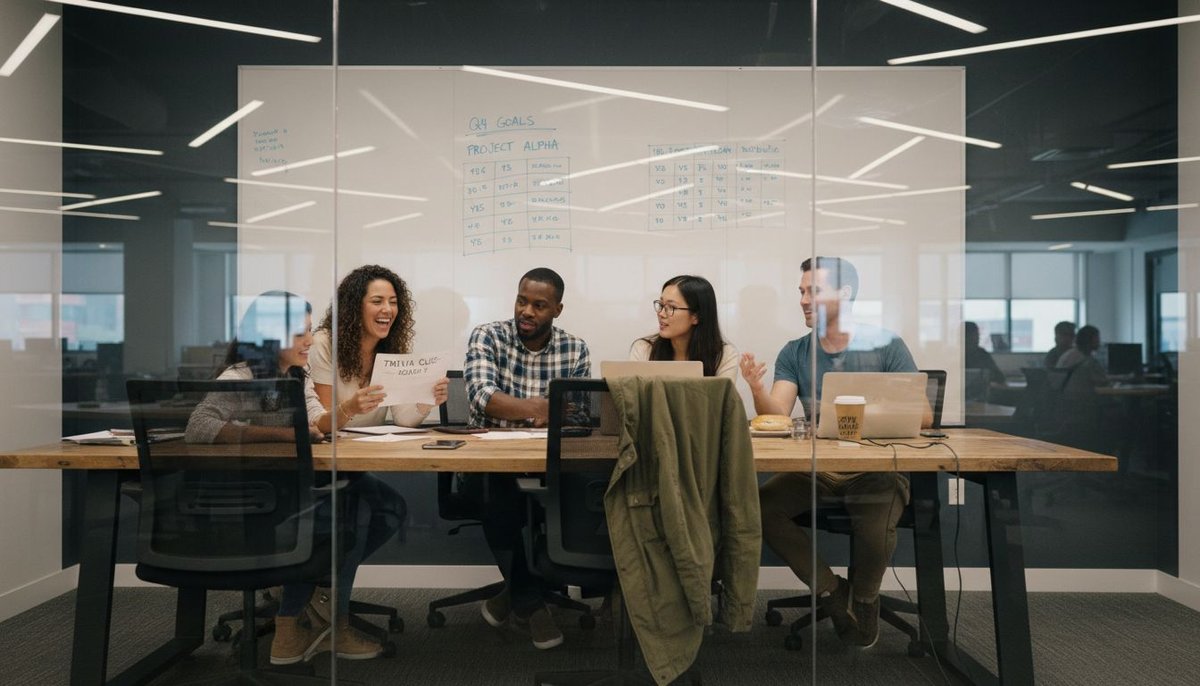 Coworkers answering rapid-fire quiz questions